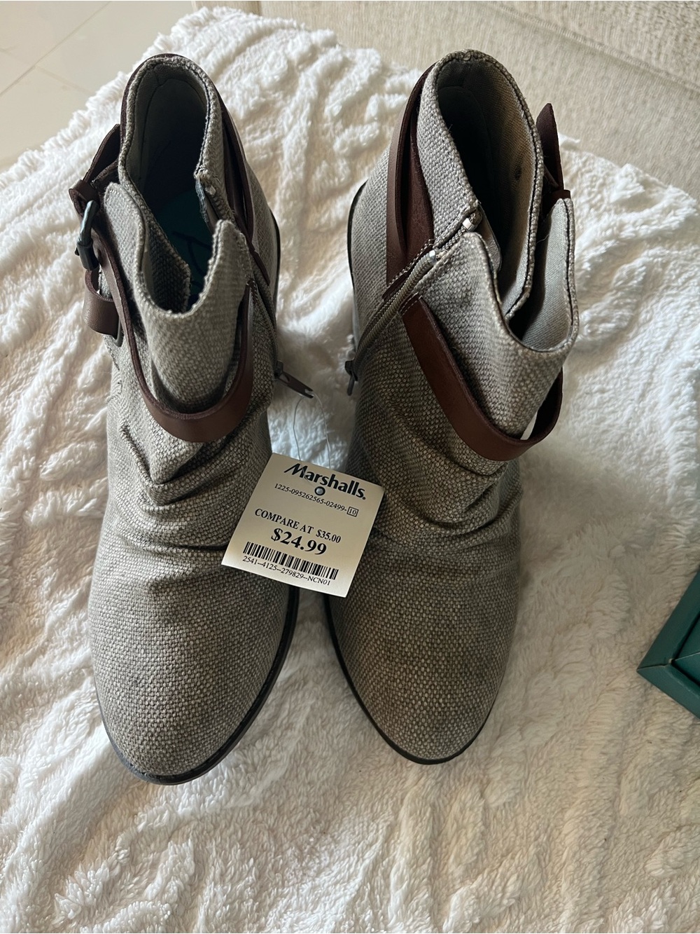 Blowfish Beige Canvas Ankle Booties with Brown Strap